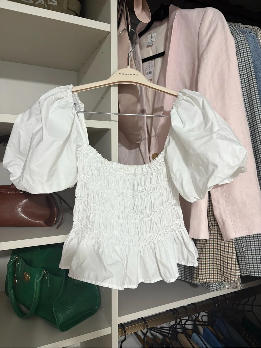 Astr White Puff-Sleeve Smocked Peplum Top